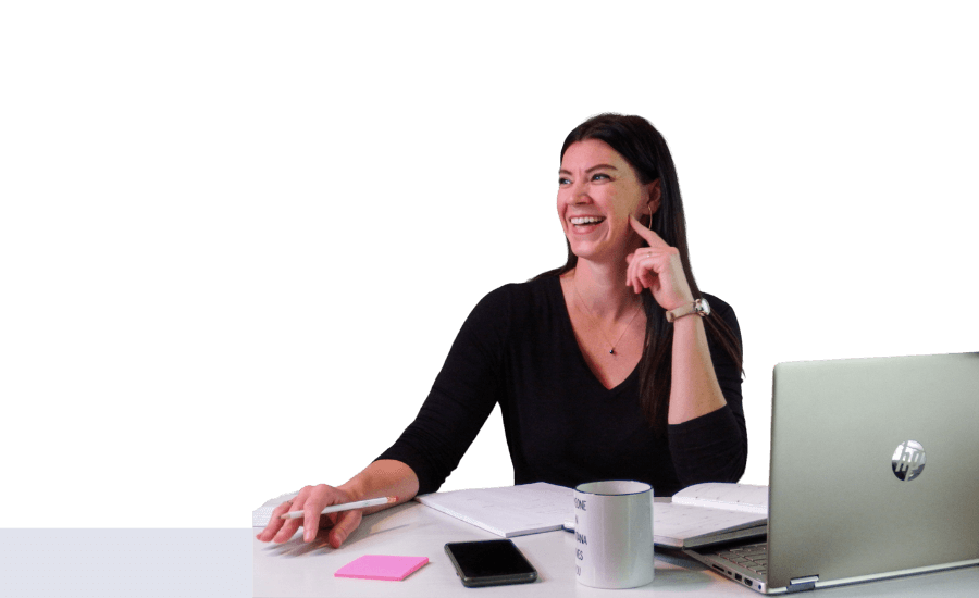 Samantha Lane seated at her desk